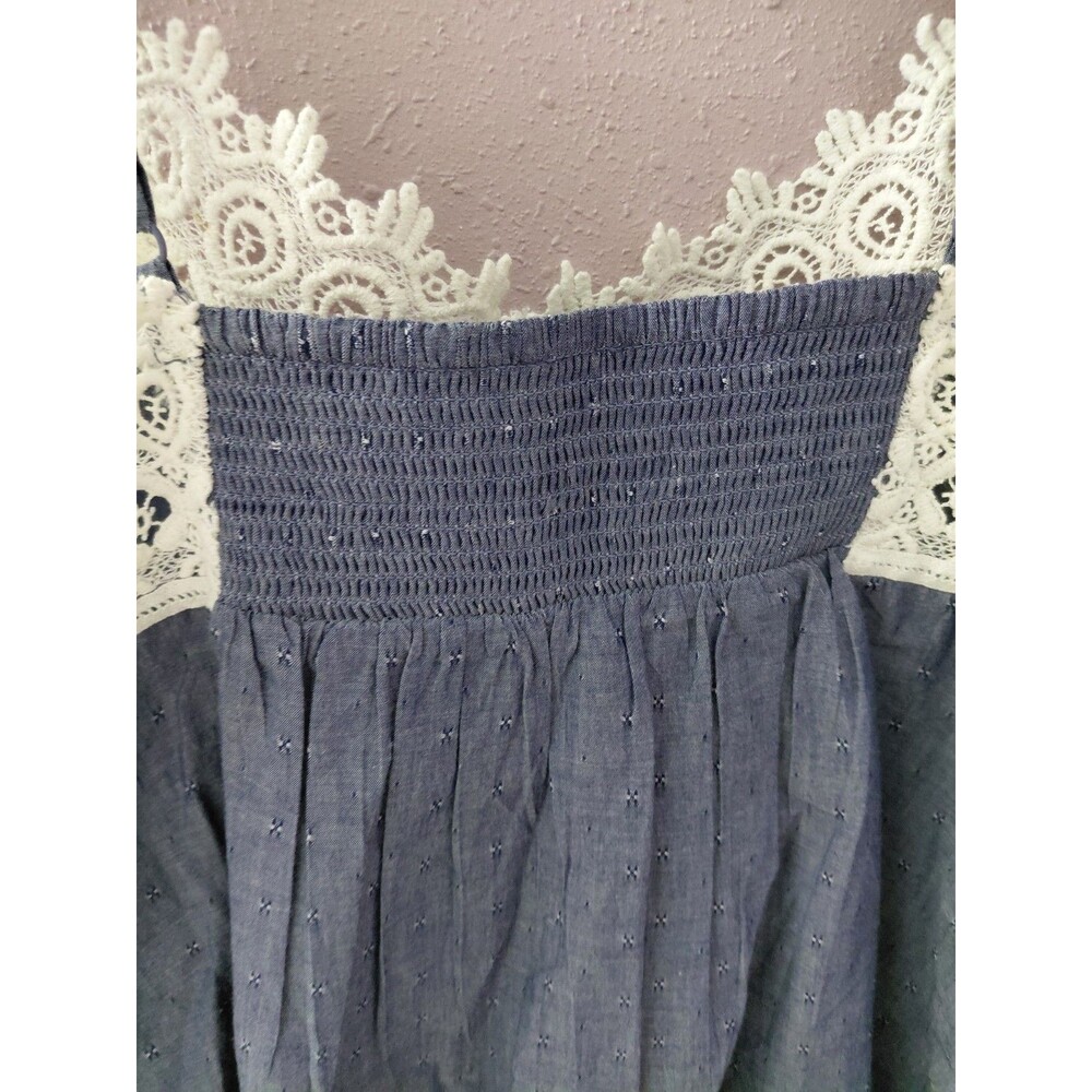 Sundance Chambray Lace Trim Adjustable Straps Tank Top Size Large - Picture 7 of 11